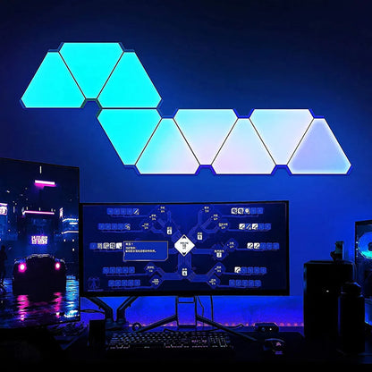 Illuminate Your Space with the LED Triangular Quantum RGB Wall Lamp - Smart Voice-Controlled Night Light for Bedroom and Office Decor