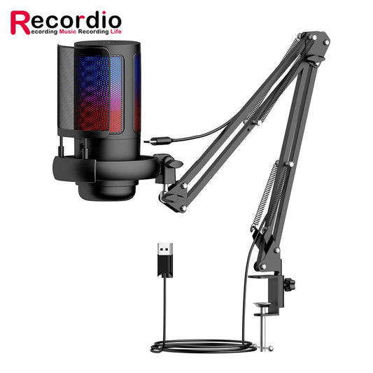 GAM-ME6S Game Microphone USB PC Recording Microphone RGB Lighting Condenser Microphone Stand Microphone with Blowout Net Set