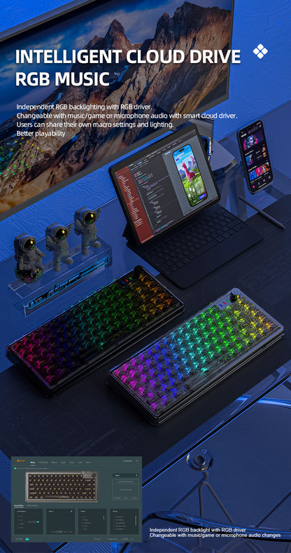 Unleash Your Gaming Experience with the Attack Shark K75RGB Wireless Mechanical Bluetooth Keyboard - Stunning Transparent Design and Ultimate Customization!
