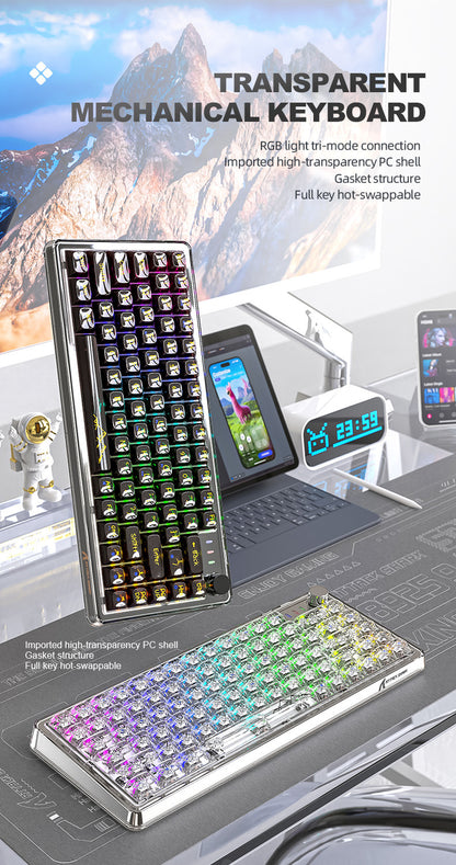 Unleash Your Gaming Experience with the Attack Shark K75RGB Wireless Mechanical Bluetooth Keyboard - Stunning Transparent Design and Ultimate Customization!