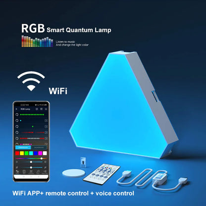 Illuminate Your Space with the LED Triangular Quantum RGB Wall Lamp - Smart Voice-Controlled Night Light for Bedroom and Office Decor