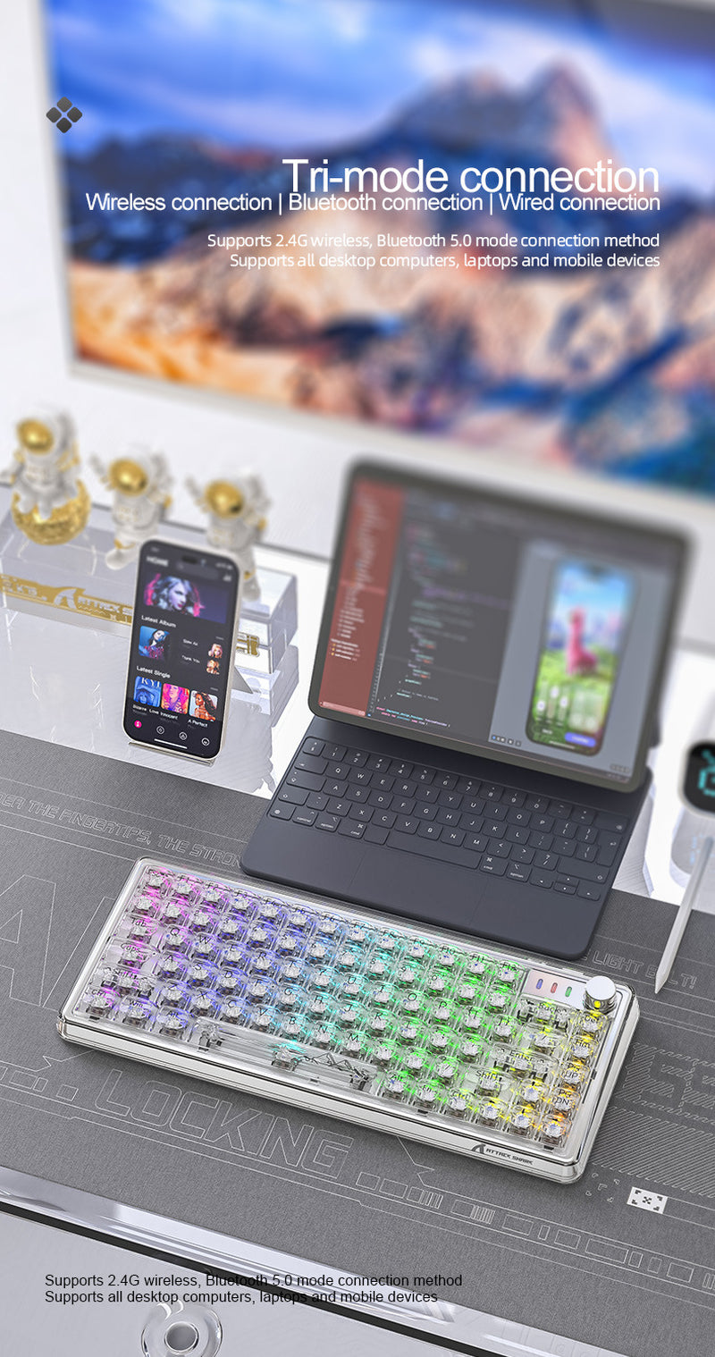 Unleash Your Gaming Experience with the Attack Shark K75RGB Wireless Mechanical Bluetooth Keyboard - Stunning Transparent Design and Ultimate Customization!