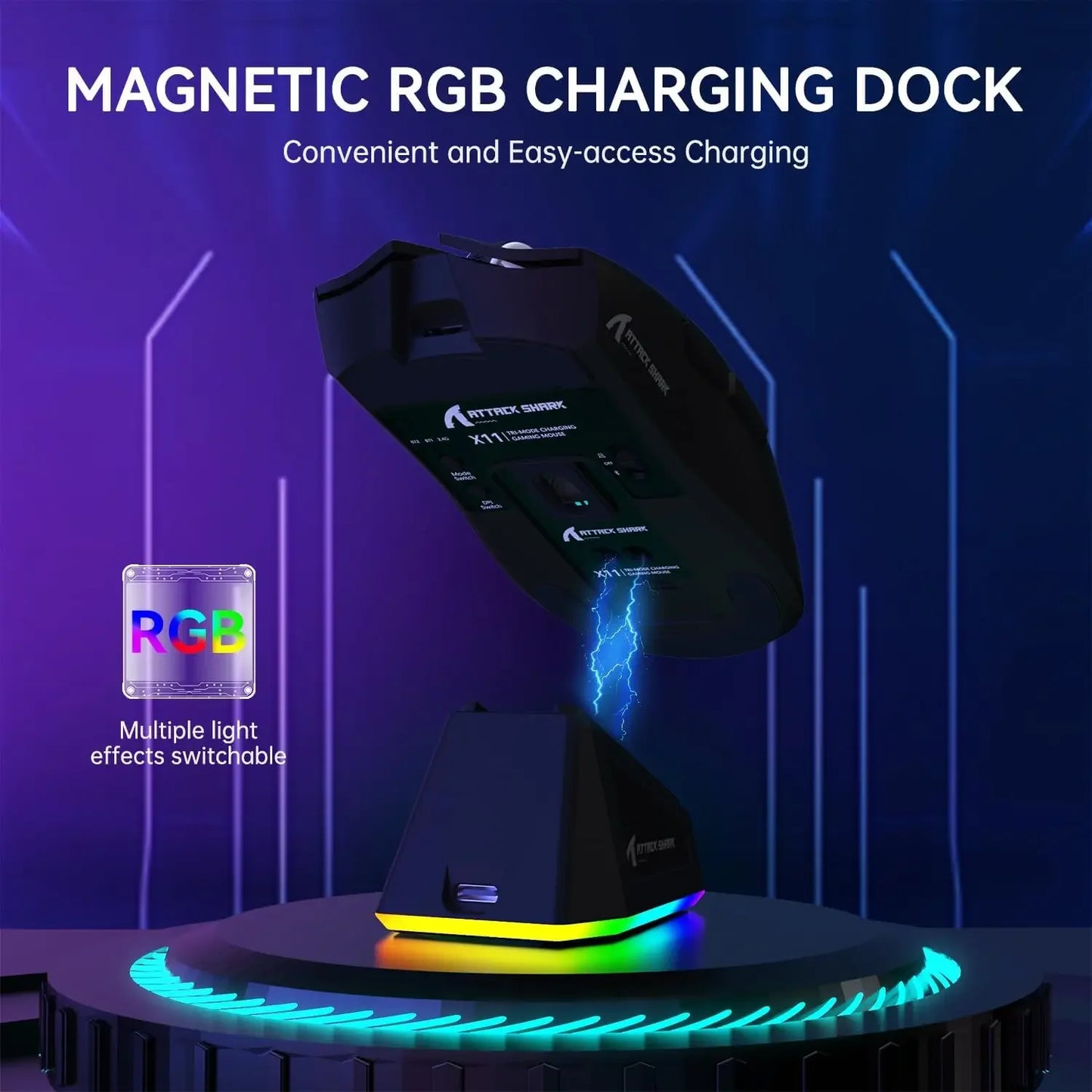 Elevate Your Gaming Experience with the ATTACK SHARK X11 Lightweight Wireless Gaming Mouse - 22K DPI, RGB Charging Dock, and Versatile Connectivity