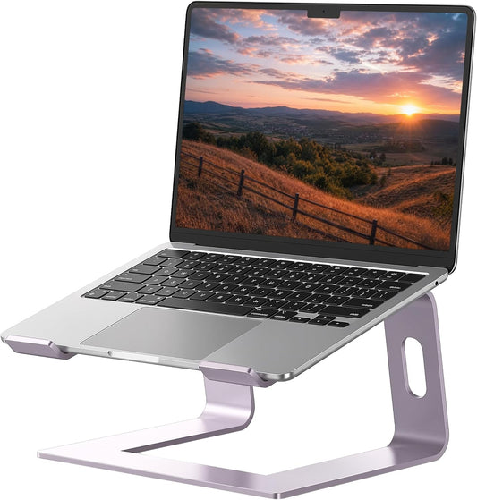Elevate Your Workspace with Our Stylish Purple Aluminum Laptop Stand - Ergonomic Riser for 10 to 15.6 Inch Notebooks