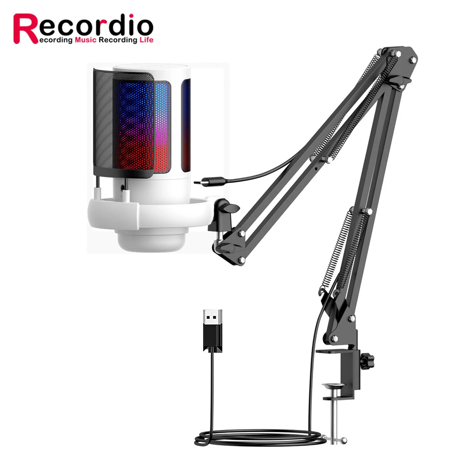 GAM-ME6S Game Microphone USB PC Recording Microphone RGB Lighting Condenser Microphone Stand Microphone with Blowout Net Set