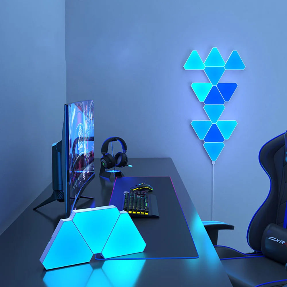 Illuminate Your Space with the LED Triangular Quantum RGB Wall Lamp - Smart Voice-Controlled Night Light for Bedroom and Office Decor