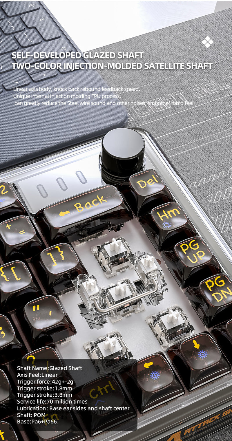 Unleash Your Gaming Experience with the Attack Shark K75RGB Wireless Mechanical Bluetooth Keyboard - Stunning Transparent Design and Ultimate Customization!