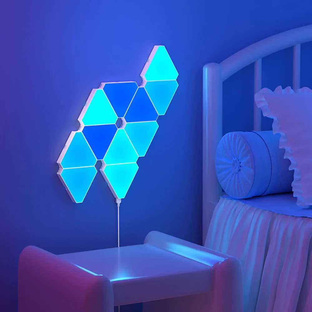 Illuminate Your Space with the LED Triangular Quantum RGB Wall Lamp - Smart Voice-Controlled Night Light for Bedroom and Office Decor