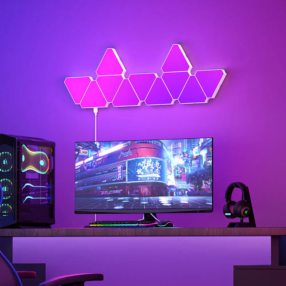 Illuminate Your Space with the LED Triangular Quantum RGB Wall Lamp - Smart Voice-Controlled Night Light for Bedroom and Office Decor