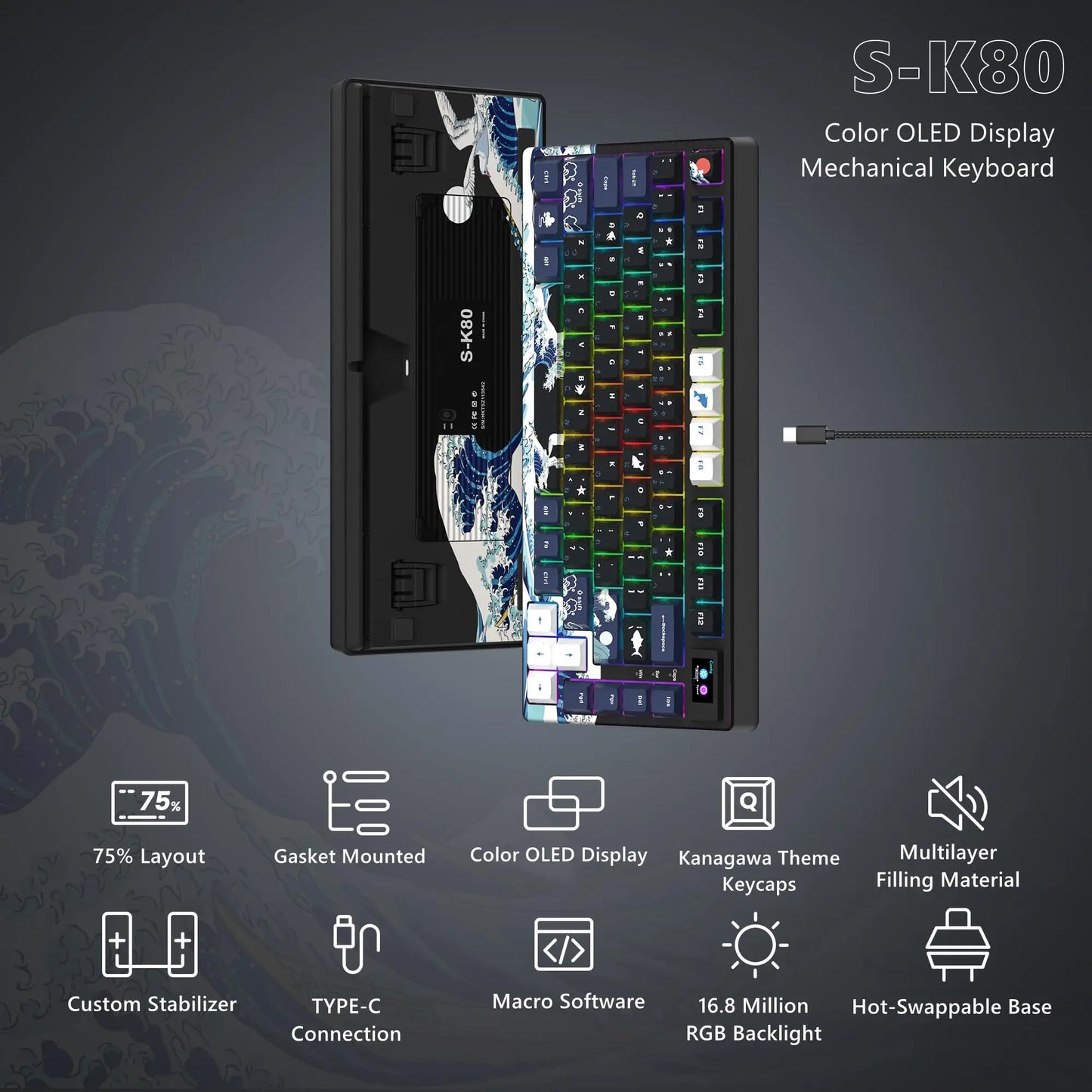 Elevate Your Gaming Experience with the S-K80 75% Mechanical Keyboard Featuring a Color OLED Display and Hot-Swap Functionality