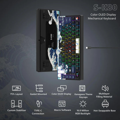 Elevate Your Gaming Experience with the S-K80 75% Mechanical Keyboard Featuring a Color OLED Display and Hot-Swap Functionality