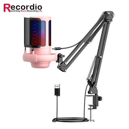 GAM-ME6S Game Microphone USB PC Recording Microphone RGB Lighting Condenser Microphone Stand Microphone with Blowout Net Set