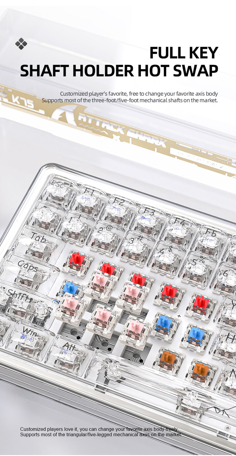 Unleash Your Gaming Experience with the Attack Shark K75RGB Wireless Mechanical Bluetooth Keyboard - Stunning Transparent Design and Ultimate Customization!