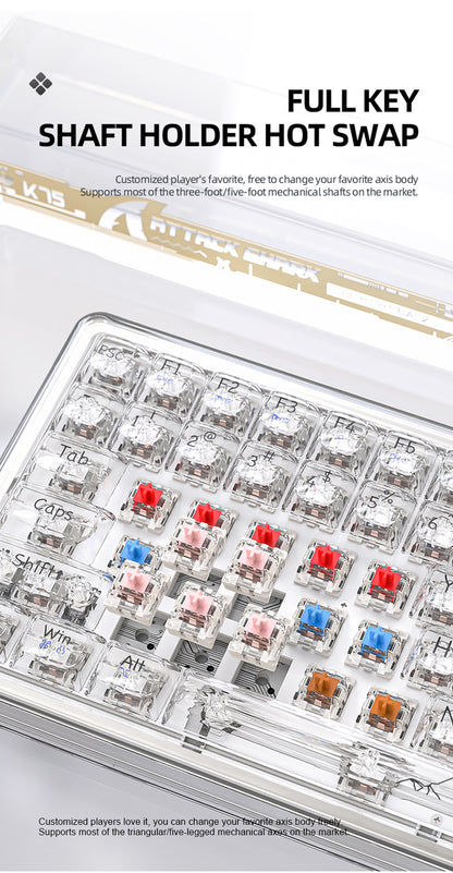 Unleash Your Gaming Experience with the Attack Shark K75RGB Wireless Mechanical Bluetooth Keyboard - Stunning Transparent Design and Ultimate Customization!