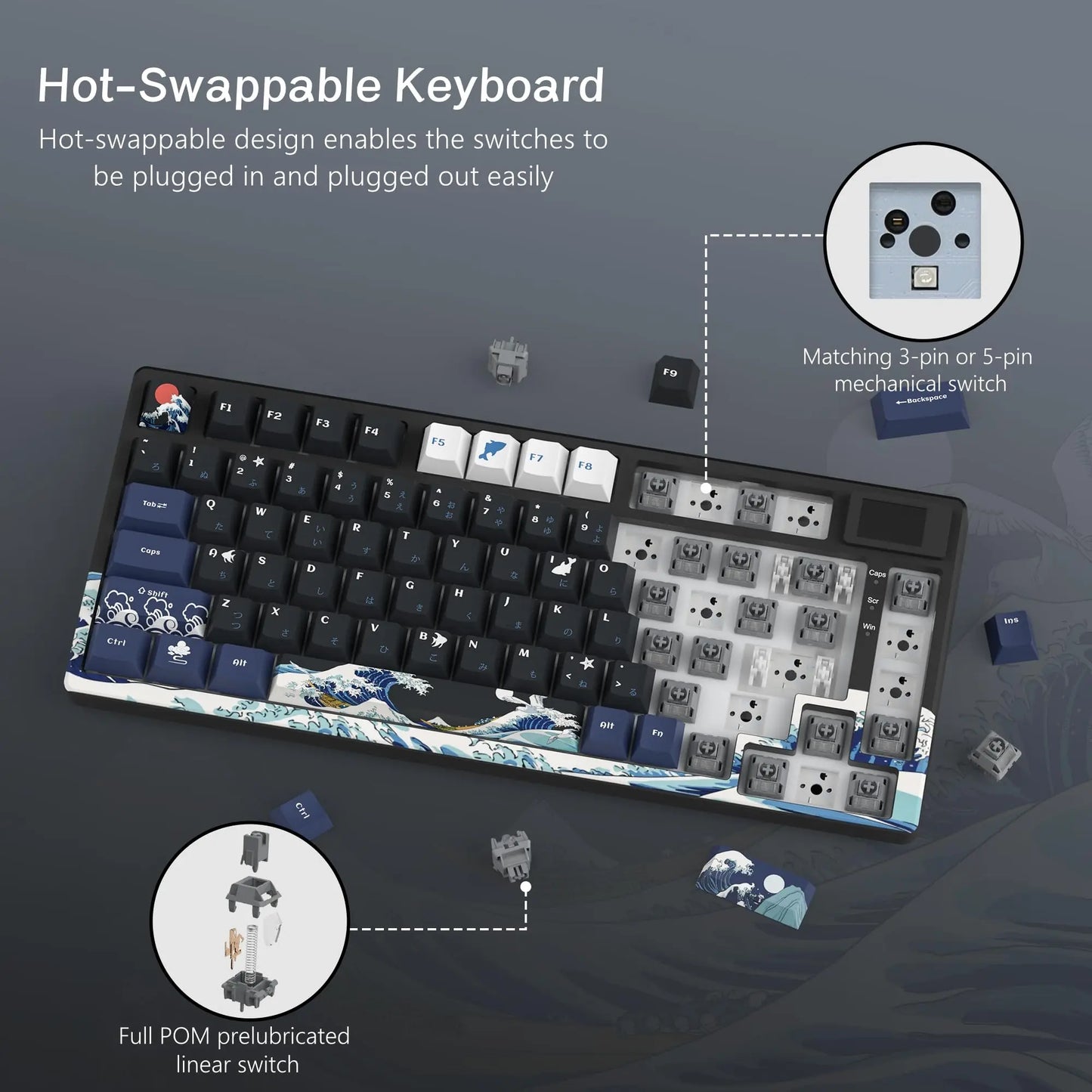Elevate Your Gaming Experience with the S-K80 75% Mechanical Keyboard Featuring a Color OLED Display and Hot-Swap Functionality