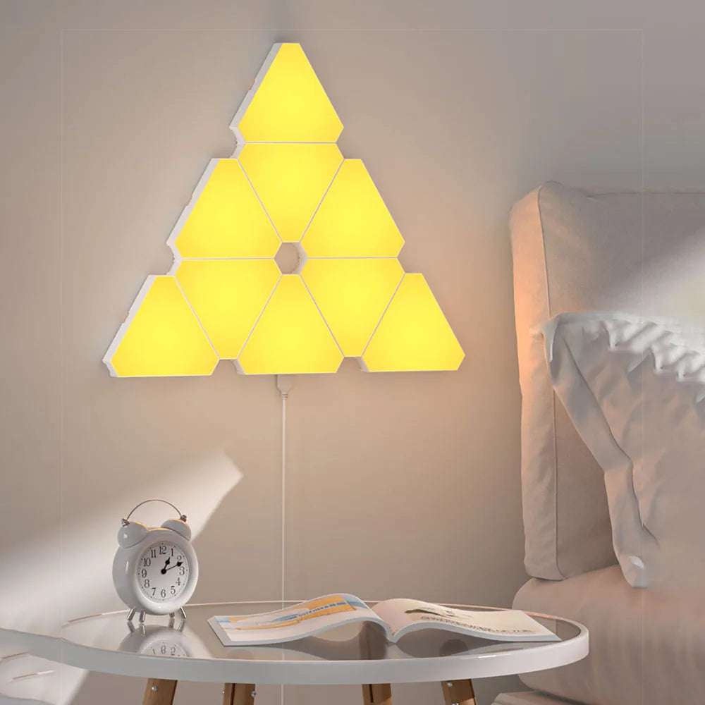 Illuminate Your Space with the LED Triangular Quantum RGB Wall Lamp - Smart Voice-Controlled Night Light for Bedroom and Office Decor