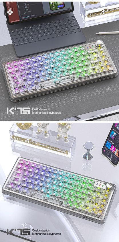 Unleash Your Gaming Experience with the Attack Shark K75RGB Wireless Mechanical Bluetooth Keyboard - Stunning Transparent Design and Ultimate Customization!